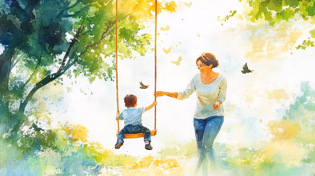 Mother playing with son at park
