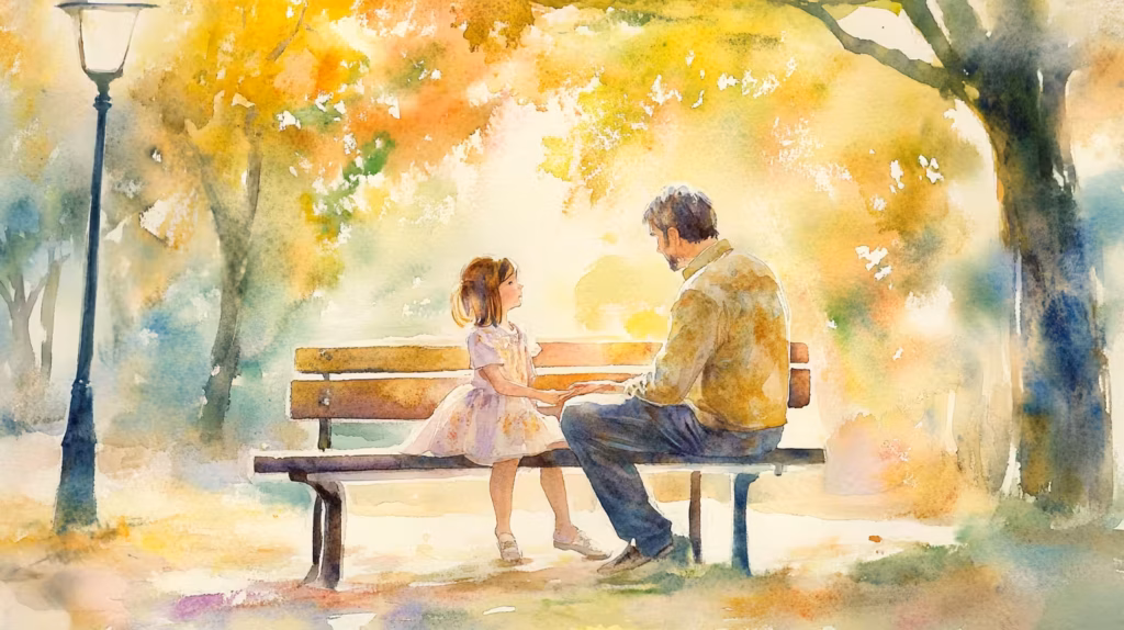 Father talking to daughter at the park
