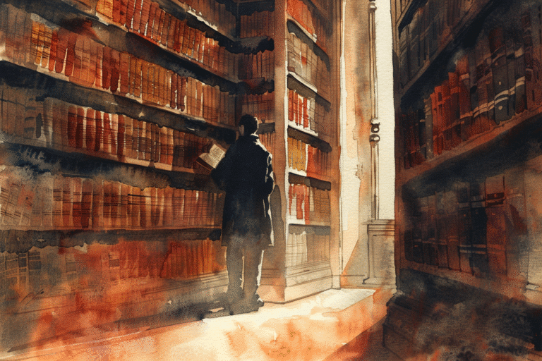 a man standing in a library