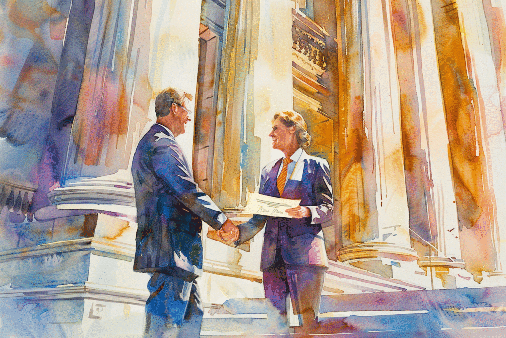 What is the remedy on appeal? 1 a watercolor of a man and woman shaking hands