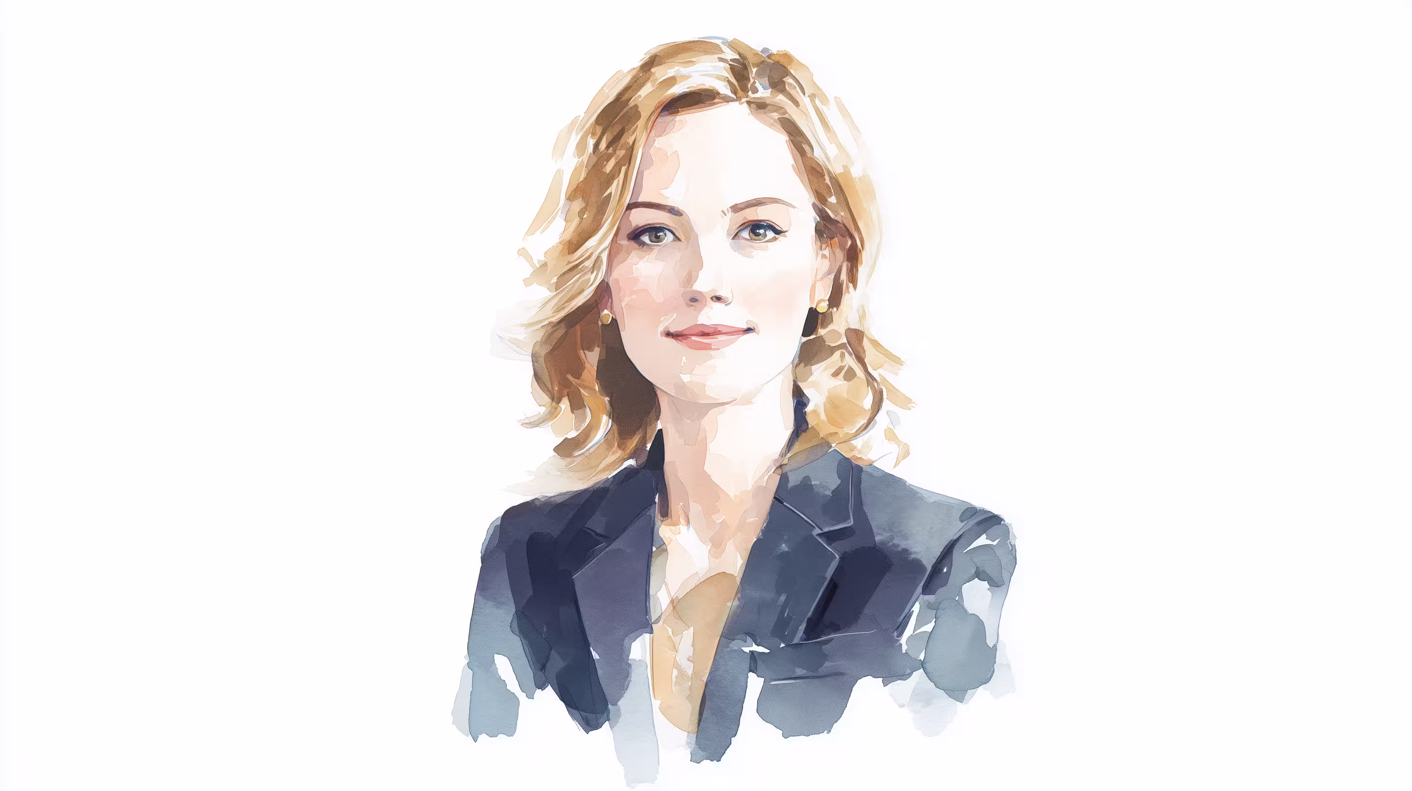 minimalist watercolor portrait in dark blazer on white background