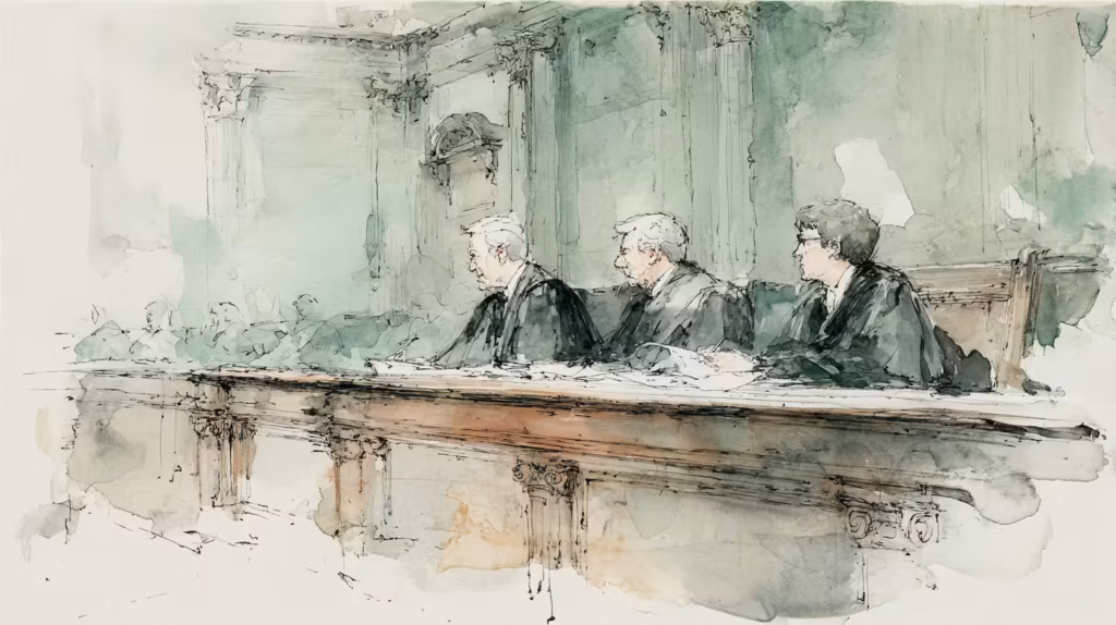 Three judges seated at a bench.