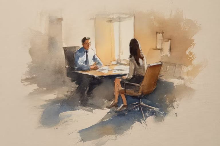 Lawyer consulting with seated client.