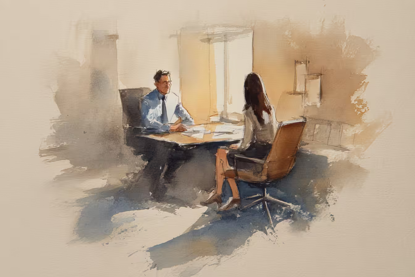 Lawyer consulting with seated client.
