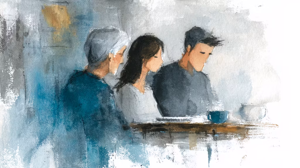 Appealing a Utah Divorce Ruling Entered Without an Evidentiary Hearing 7 moody watercolor people sitting at cafe table soft light
