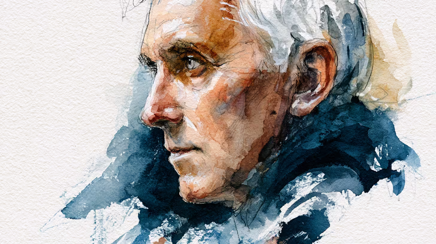 moody watercolor portrait in soft studio light profile view
