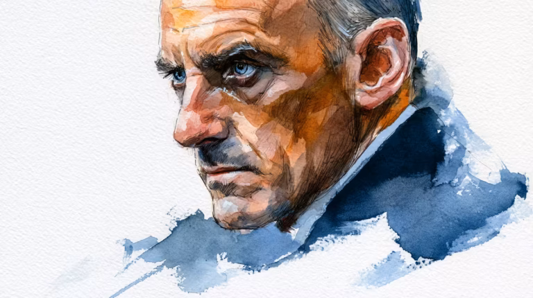 moody watercolor portrait of elderly man in soft light