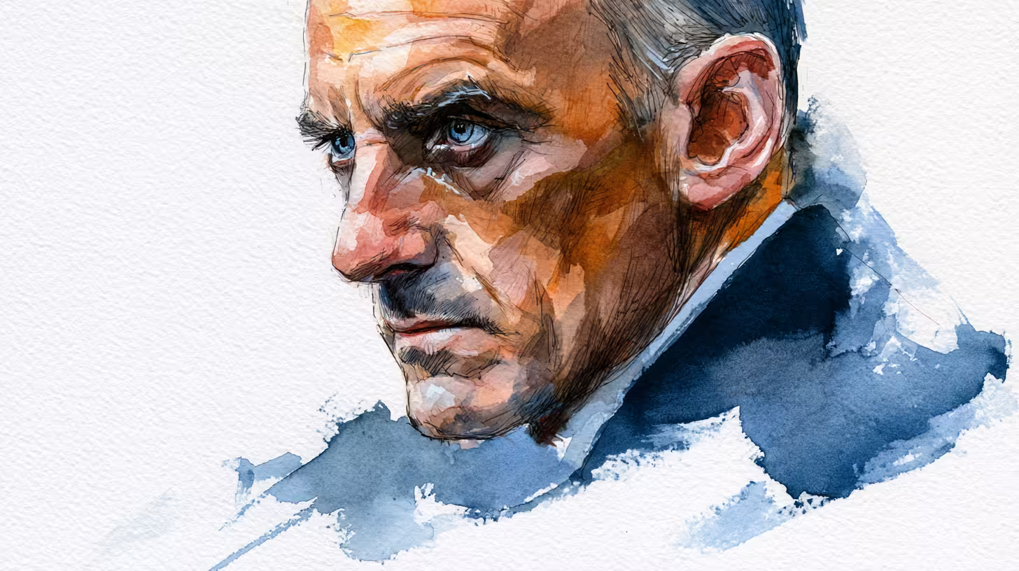 moody watercolor portrait of elderly man in soft light