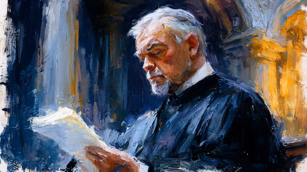pensive elderly man reading letter in warm lamplit room