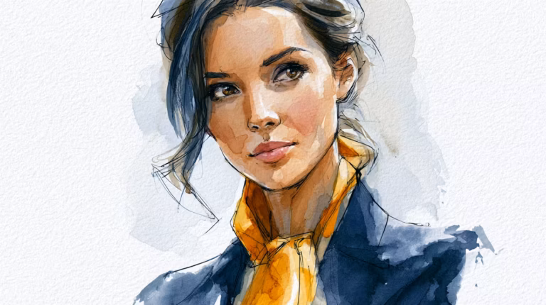 soft watercolor portrait of thoughtful woman in muted daylight