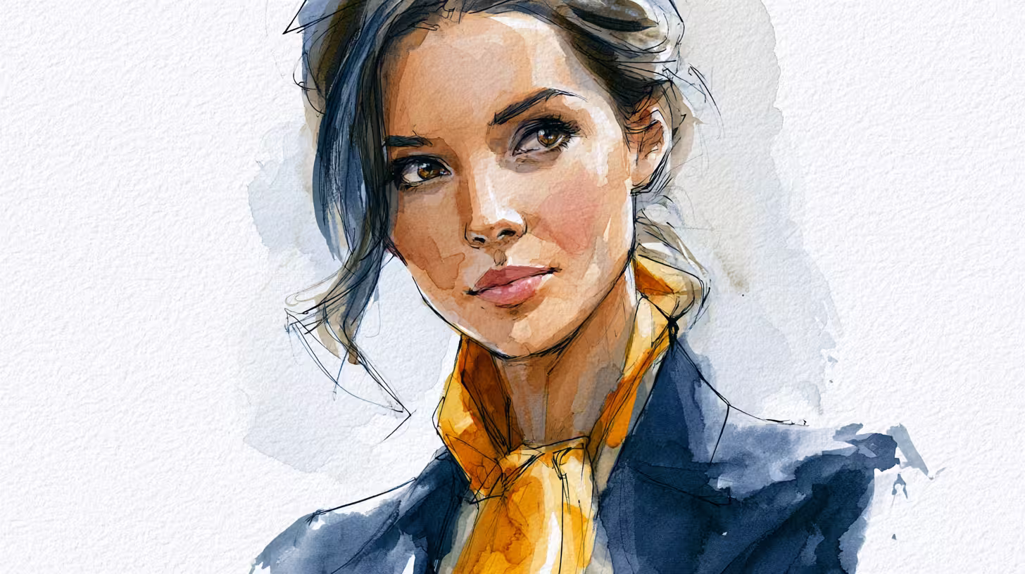 soft watercolor portrait of thoughtful woman in muted daylight