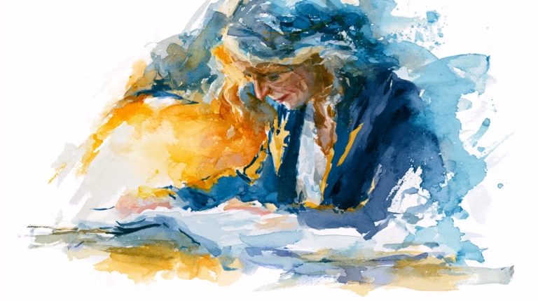 soft watercolor portrait reading in warm light calm mood
