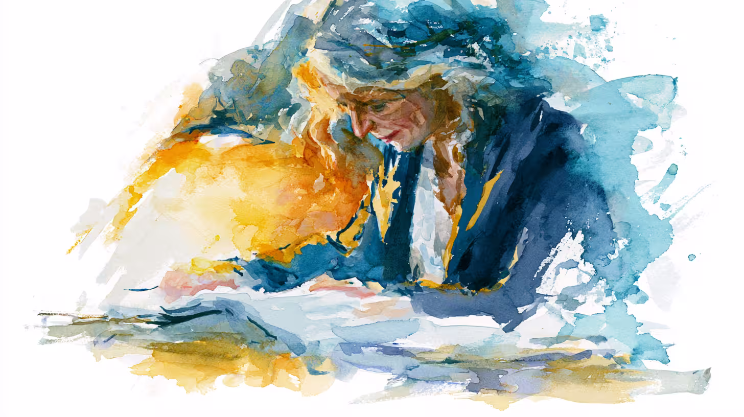 soft watercolor portrait reading in warm light calm mood