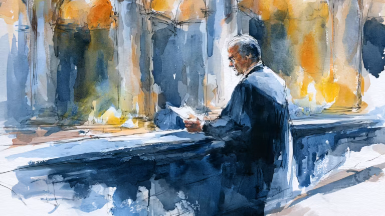 solitary man reading by sunlit window in watercolor mood