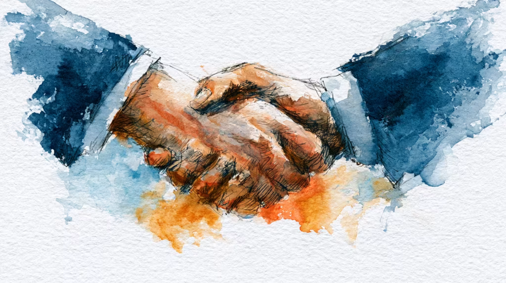 watercolor business handshake closeup soft light professional agreement mood