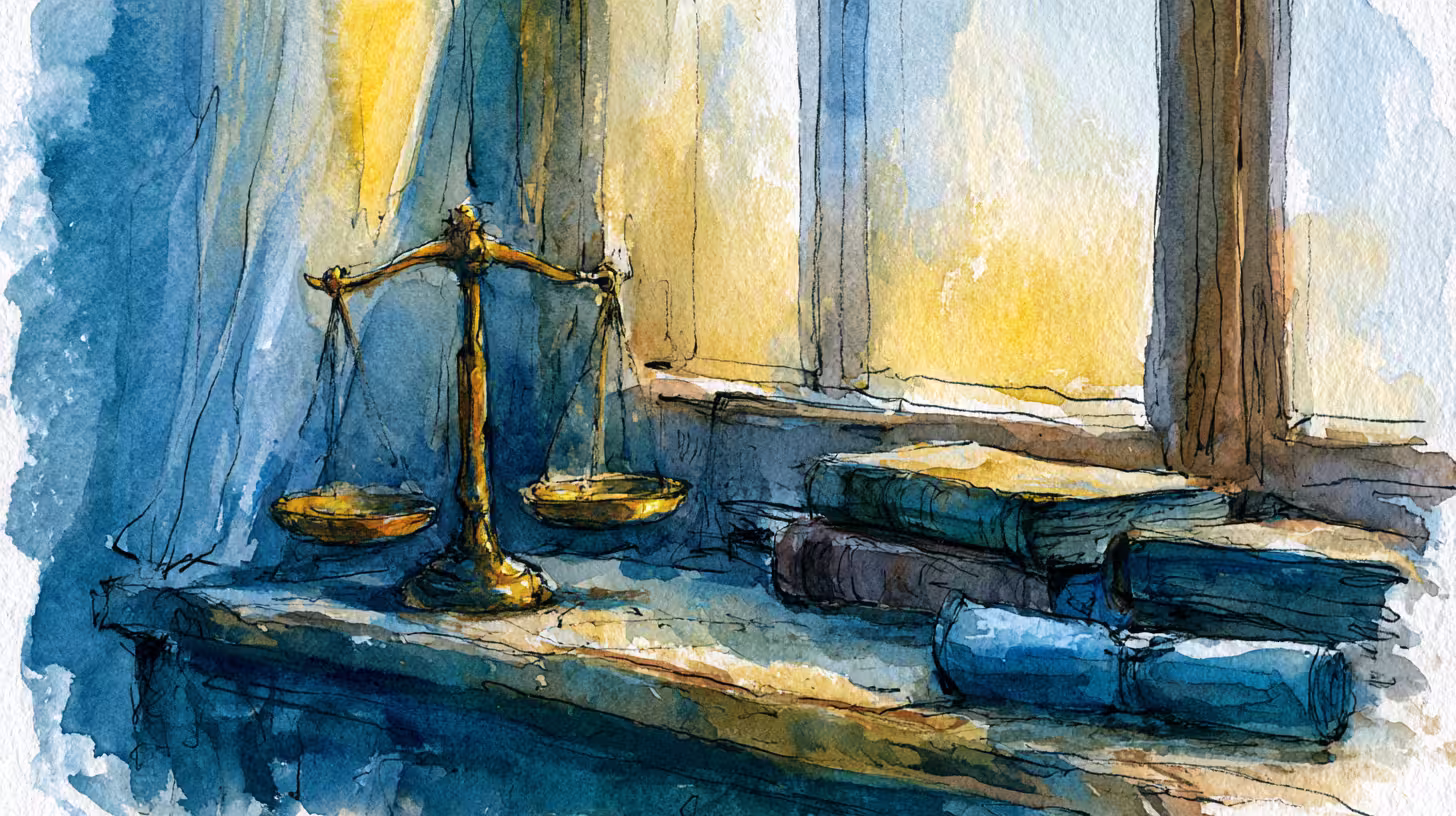 watercolor scales and old books by sunlit window stilllife