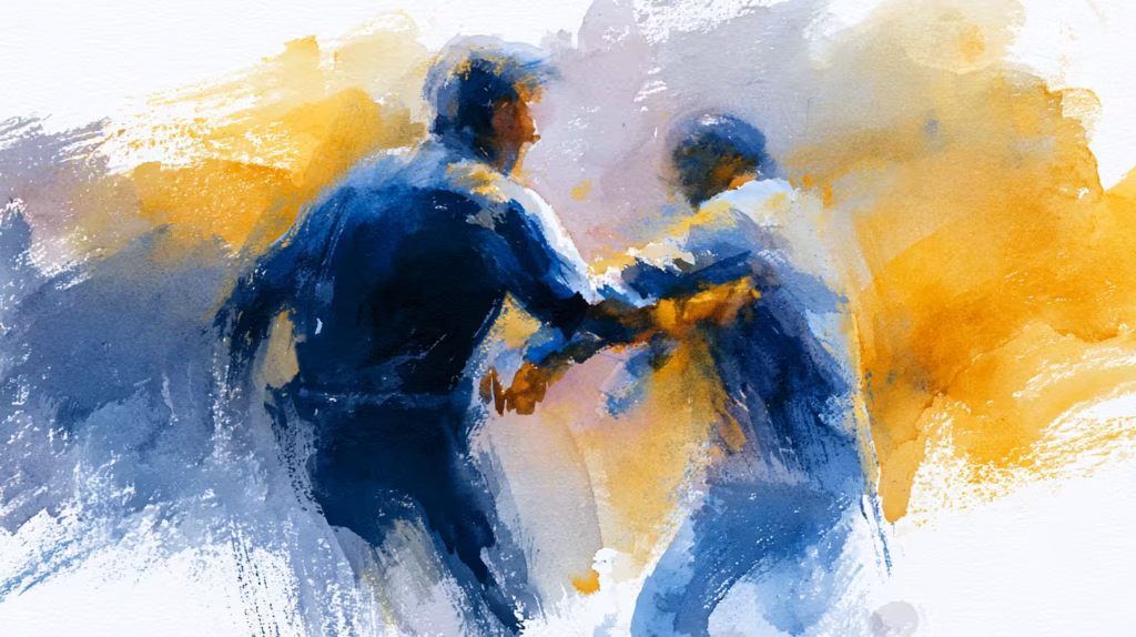 abstract watercolor figures in warm sunlit haze dreamy mood