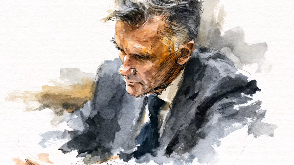 moody watercolor portrait of pensive man in soft light