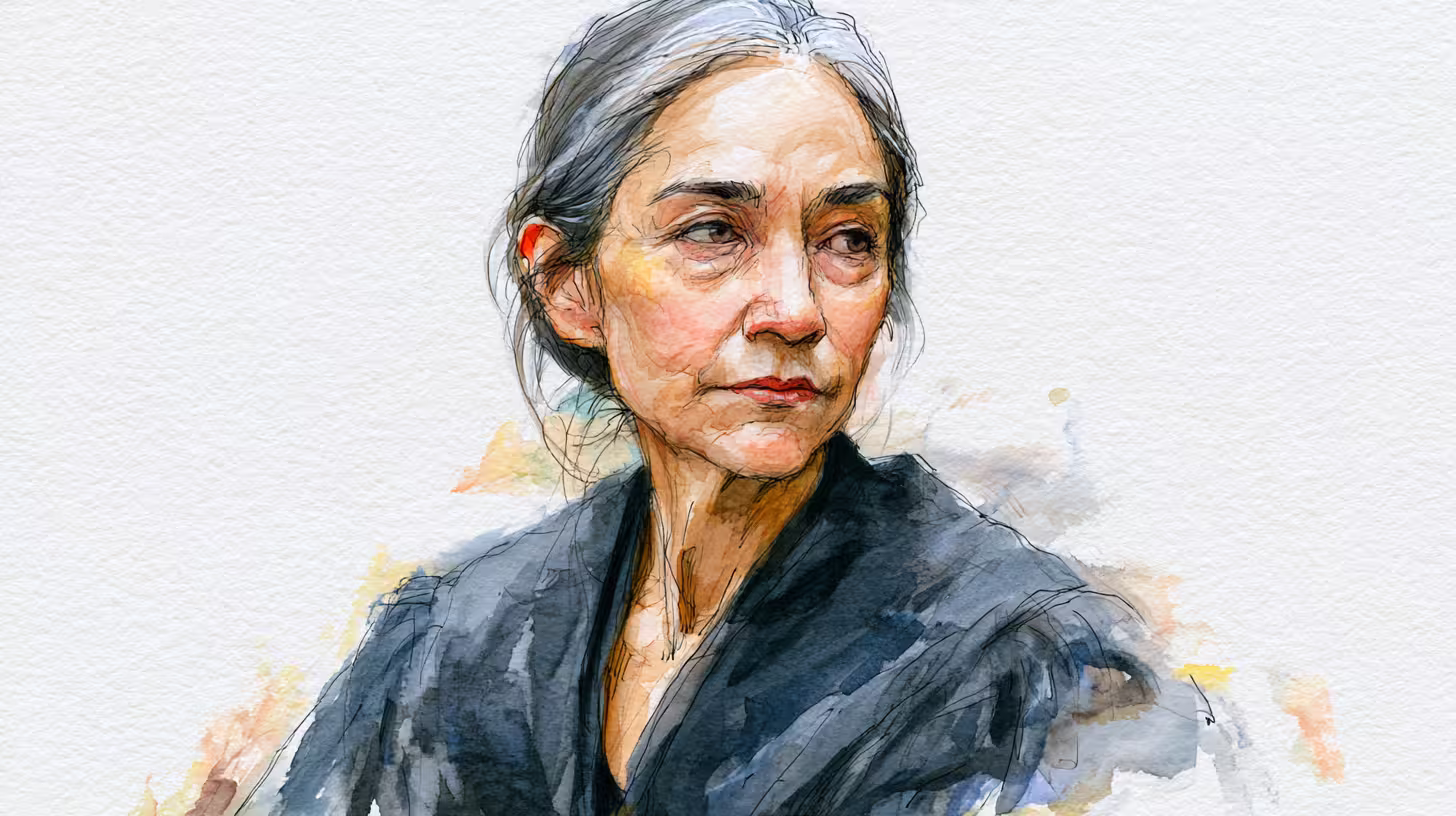pensive older woman watercolor portrait in soft natural light