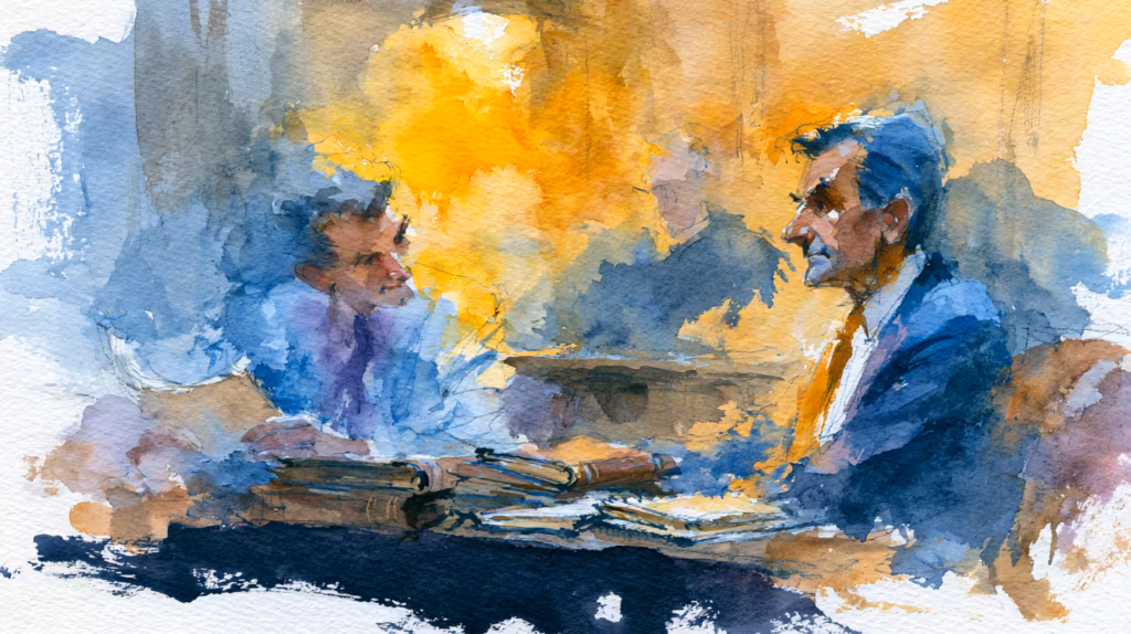serious business meeting at table in warm watercolor light