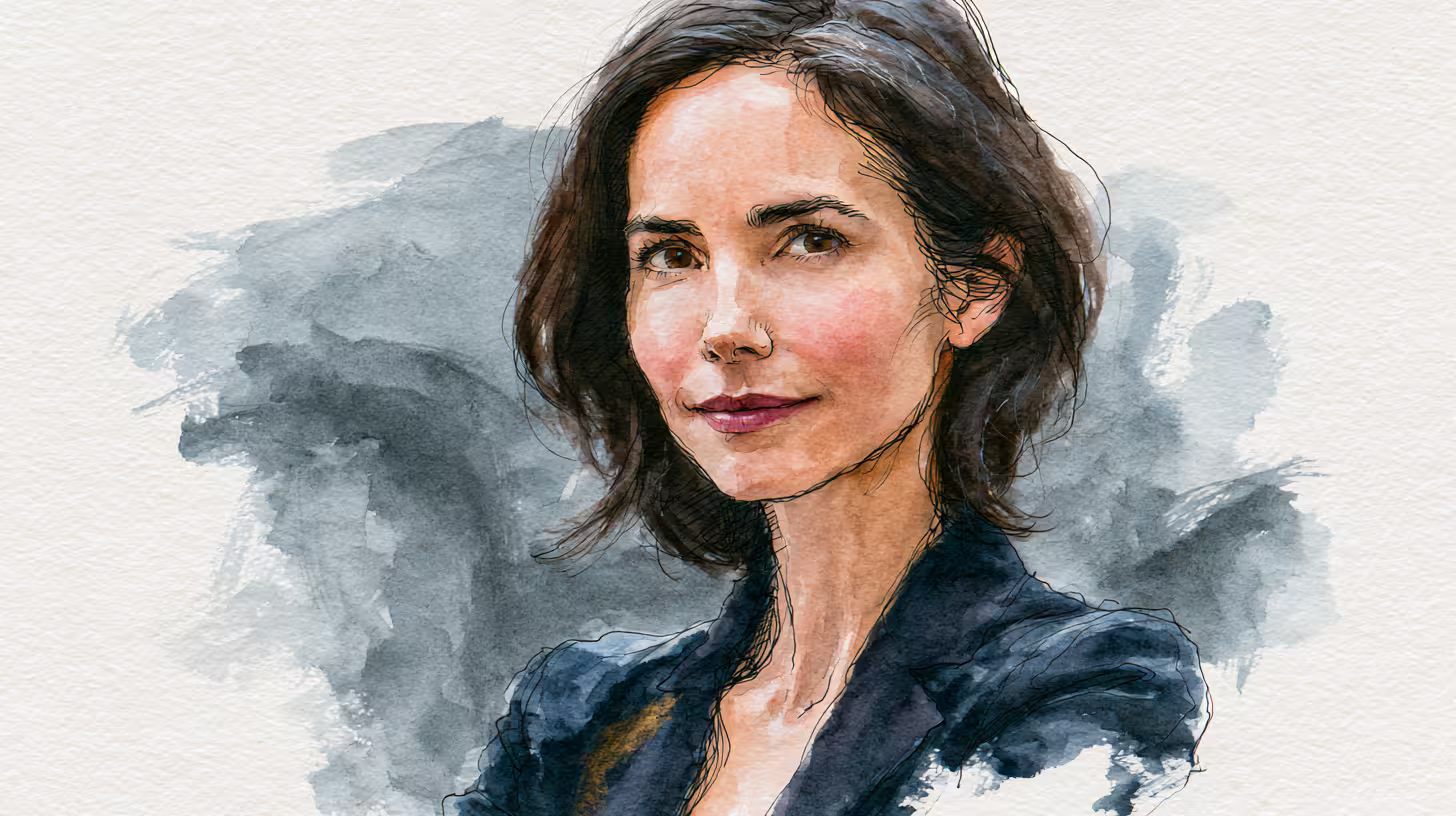 softly lit watercolor portrait of confident woman against muted background