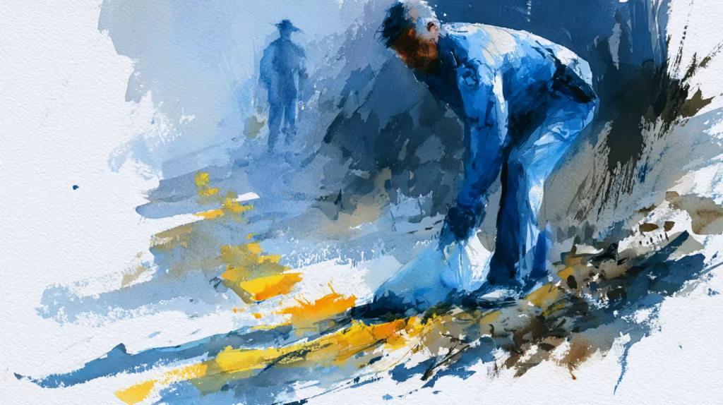 solitary figure in blue waterscape with soft melancholic light