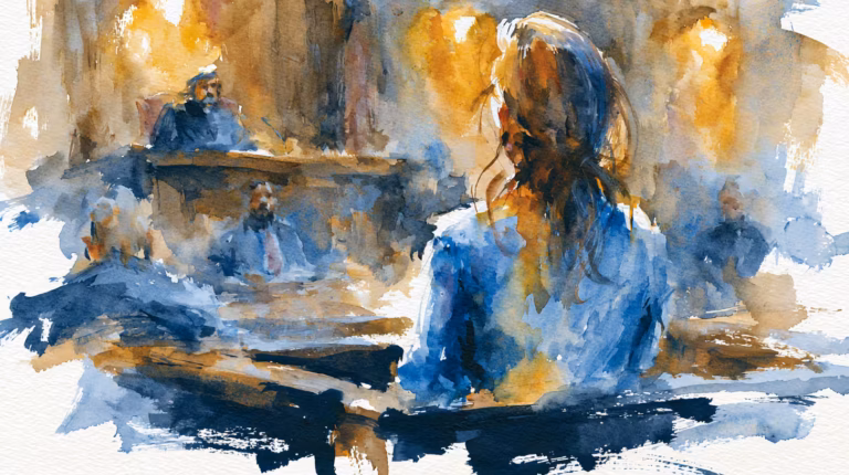 solitary woman in sunlit cafe watercolor pensive mood