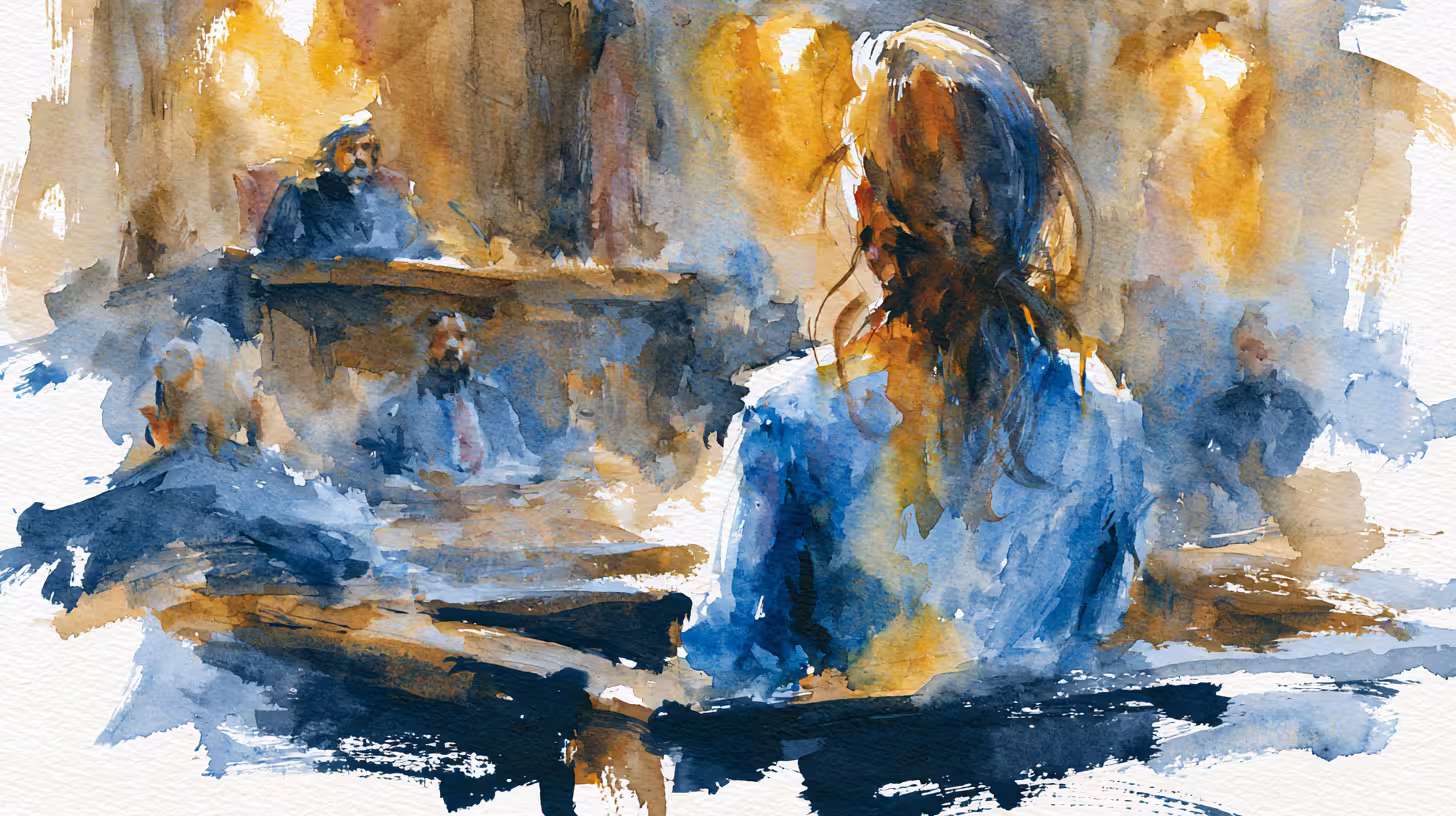 solitary woman in sunlit cafe watercolor pensive mood