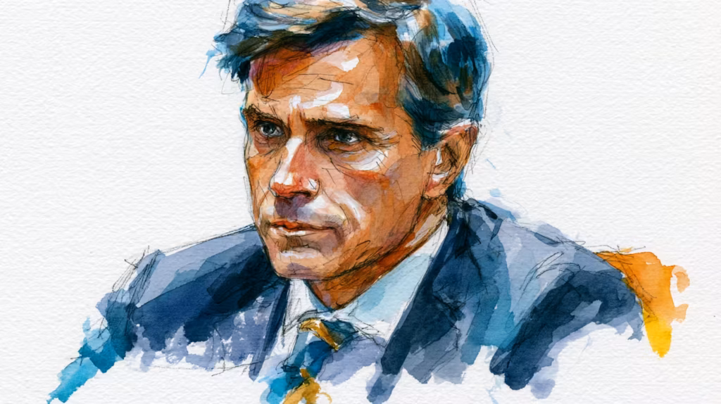 somber watercolor portrait of suave man in soft indoor light