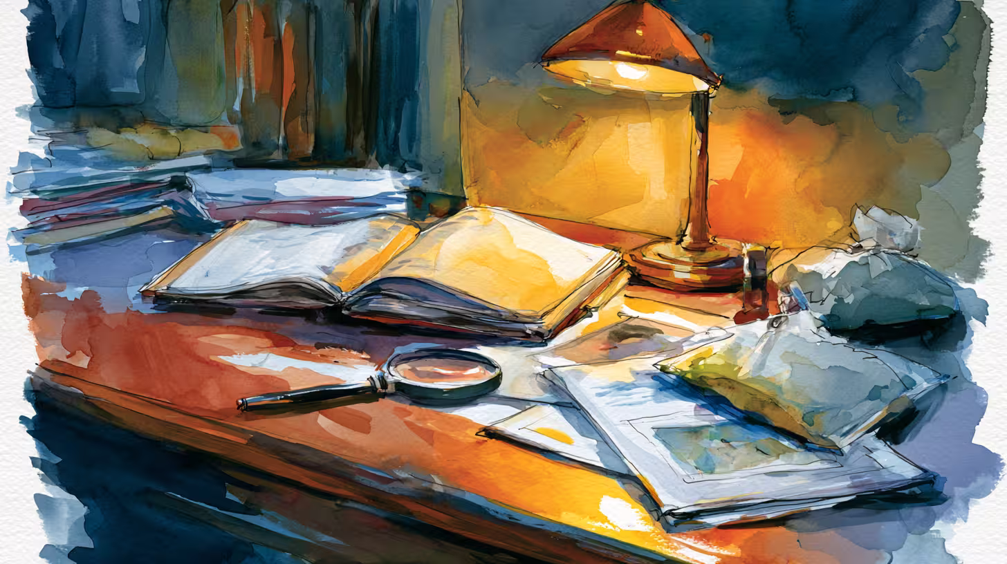 warm desk lamp illuminates open books in cozy study room